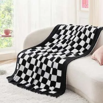 Bedsure Checkered Throw Blanket for Couch - Super Soft, Cozy & Warm Knit Blanket, Breathable, Lightw...