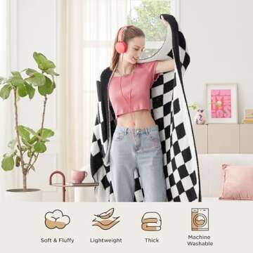 Bedsure Checkered Throw Blanket for Couch - Super Soft, Cozy & Warm Knit Blanket, Breathable, Lightweight & Fluffy for Bed & Sofa, Checkered Black, 60x80 Inches