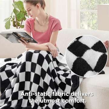 Bedsure Checkered Throw Blanket for Couch - Super Soft, Cozy & Warm Knit Blanket, Breathable, Lightweight & Fluffy for Bed & Sofa, Checkered Black, 60x80 Inches