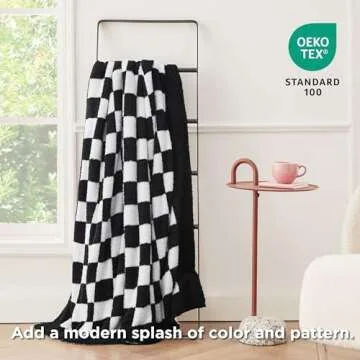 Bedsure Checkered Throw Blanket for Couch - Super Soft, Cozy & Warm Knit Blanket, Breathable, Lightweight & Fluffy for Bed & Sofa, Checkered Black, 60x80 Inches