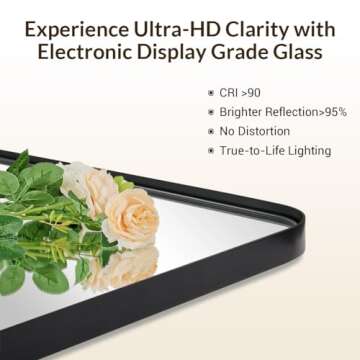 ANDY STAR Black Bathroom Mirror, 24”x40” Rounded Corner Rectangle Mirror, Modern Metal Frame Bathroom Vanity Mirror(Matte Black Finish)