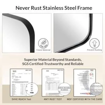 ANDY STAR Black Bathroom Mirror, 24”x40” Rounded Corner Rectangle Mirror, Modern Metal Frame Bathroom Vanity Mirror(Matte Black Finish)
