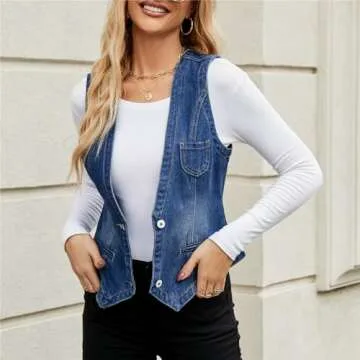 Ladyful Women's Classic Crop Denim Waistcoat Vest Sleeveless Jean Vest Top Coat
