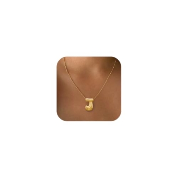 Bheop Gold Bubble Letter Necklace for Women Dainty 14K Gold Plated Balloon Initial Necklaces for Wom...