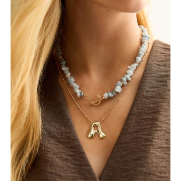 Bheop Gold Bubble Letter Necklace for Women Fashion Jewelry