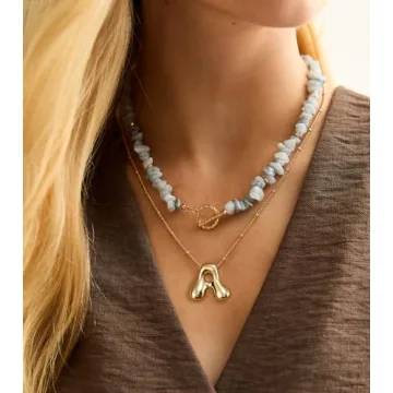 Bheop Gold Bubble Letter Necklace for Women Fashion Jewelry