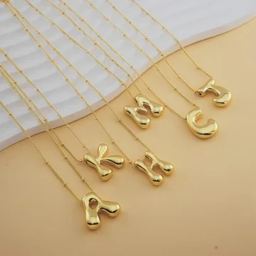 Bheop Gold Bubble Letter Necklace for Women Fashion Jewelry