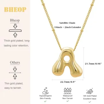 Bheop Gold Bubble Letter Necklace for Women Fashion Jewelry