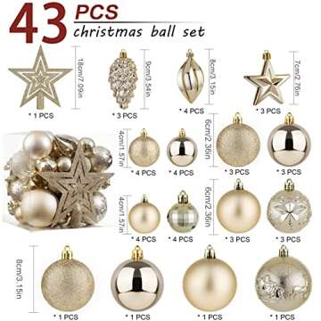 Christmas Ball Ornaments - 43pcs Shatterproof Christmas Tree Decorative Hanging Ornaments with Loop ...