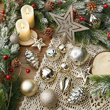 Christmas Ball Ornaments - 43pcs Shatterproof Christmas Tree Decorative Hanging Ornaments with Loop for Xmas Holiday Party Wreath Home Decoration (Champagne)