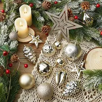 Christmas Ball Ornaments - 43pcs Shatterproof Christmas Tree Decorative Hanging Ornaments with Loop for Xmas Holiday Party Wreath Home Decoration (Champagne)