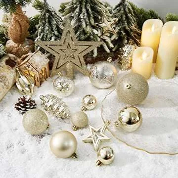 Christmas Ball Ornaments - 43pcs Shatterproof Christmas Tree Decorative Hanging Ornaments with Loop for Xmas Holiday Party Wreath Home Decoration (Champagne)