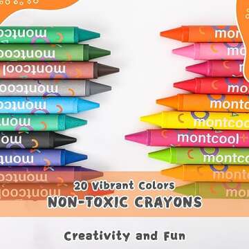montcool Jumbo Crayons for Toddlers, 20 Colors Non Toxic Washable Crayons for Toddlers 1-3, Easy to Hold Large Crayons for Kids Ages 4-8, Safe Baby Crayons