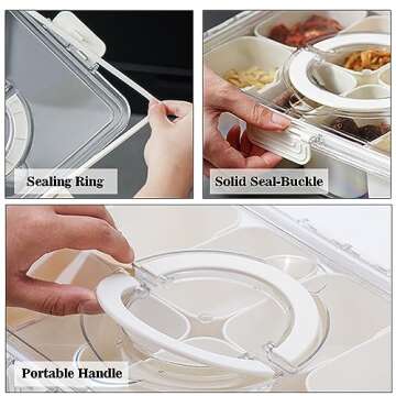 MineSign Divided Snackle Box with Handle Food Serving Tray Charcuterie Board with Lid Stackable Fruit&Veggie Container with 8 Small with Removable Boxes for Travel Snack Candy Nuts Spice