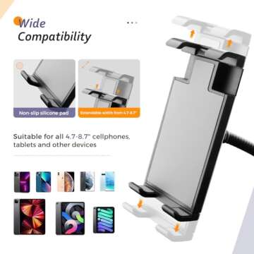 Aureday Stand Floor, 67” Height Adjustable Tripod Stand, Tablet Stand with Extendable Holder for iPad Mini/ Air/ Pro, Kindle, Switch, Smartphones, and All 4.7" to 12.9" Devices