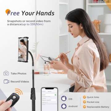 Aureday Stand Floor, 67” Height Adjustable Tripod Stand, Tablet Stand with Extendable Holder for iPad Mini/ Air/ Pro, Kindle, Switch, Smartphones, and All 4.7" to 12.9" Devices