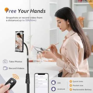 Aureday Stand Floor, 67” Height Adjustable Tripod Stand, Tablet Stand with Extendable Holder for iPad Mini/ Air/ Pro, Kindle, Switch, Smartphones, and All 4.7" to 12.9" Devices