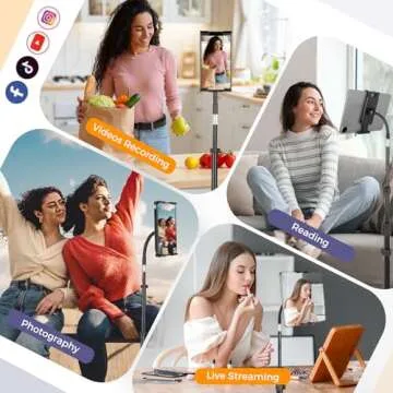 Aureday Stand Floor, 67” Height Adjustable Tripod Stand, Tablet Stand with Extendable Holder for iPad Mini/ Air/ Pro, Kindle, Switch, Smartphones, and All 4.7" to 12.9" Devices