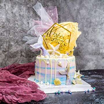 Gold Cake Topper Acrylic Happy Birthday Cake Decoration Supplies (5 Pieces)