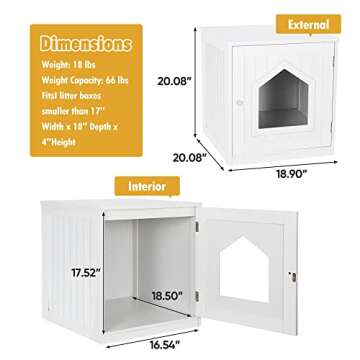 Litter Box Enclosure Cat Litter Box Furniture Hidden Litter Box Furniture Indoor Cat Box Cabinet Cat House Side Table Nightstand (White)
