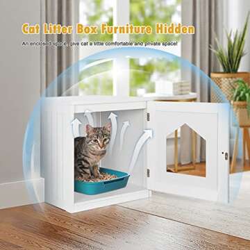 Litter Box Enclosure Cat Litter Box Furniture Hidden Litter Box Furniture Indoor Cat Box Cabinet Cat House Side Table Nightstand (White)