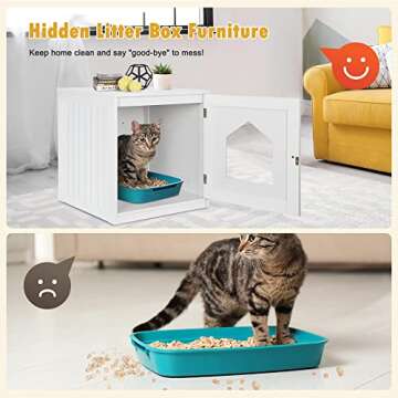 Litter Box Enclosure Cat Litter Box Furniture Hidden Litter Box Furniture Indoor Cat Box Cabinet Cat House Side Table Nightstand (White)