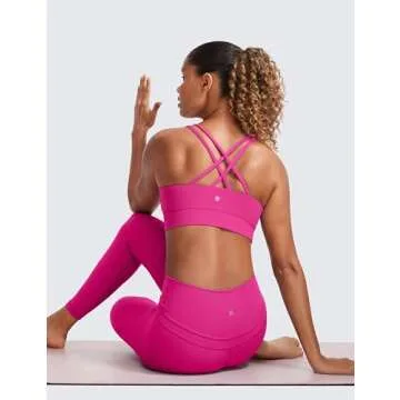 CRZ YOGA Womens Butterluxe Strappy Longline Sports Bra - Molded Cup Double Spaghetti Strap Workout Yoga Crop Top Athletic Hibiscus Purple X-Small