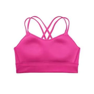CRZ YOGA Womens Butterluxe Strappy Longline Sports Bra - Molded Cup Double Spaghetti Strap Workout Yoga Crop Top Athletic Hibiscus Purple X-Small