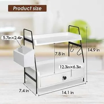 Coffee Bar Accessories and Organizer Countertop, Coffee Station Organizer Kitchen Counter Shelf Organizer, Coffee Condiment Storage, Cup Lid Holder Countertop Shelf for Bathroom (White 2)