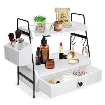 Coffee Bar Accessories and Organizer Countertop, Coffee Station Organizer Kitchen Counter Shelf Organizer, Coffee Condiment Storage, Cup Lid Holder Countertop Shelf for Bathroom (White 2)