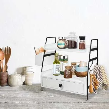 Coffee Bar Accessories and Organizer Countertop, Coffee Station Organizer Kitchen Counter Shelf Organizer, Coffee Condiment Storage, Cup Lid Holder Countertop Shelf for Bathroom (White 2)