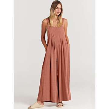 ANRABESS Womens Jumpsuits Overalls Wide Leg Casual Summer Outfits Linen Rompers Jumpers Sleeveless S...