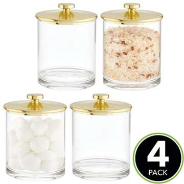 mDesign Medium Modern Apothecary Storage Organizer Canister Jars - Acrylic Containers for Bathroom, ...