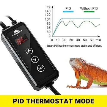 CAVACHEW Dimming Thermostat Reptile, Thermostat for Reptile Heat Lamp Mats Bulbs, PID Temperature Controller for Reptile Amphibian Habistat, Memory Function, LED Digital Screen, Sensitive Probe, 300W