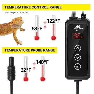 CAVACHEW Dimming Thermostat Reptile, Thermostat for Reptile Heat Lamp Mats Bulbs, PID Temperature Controller for Reptile Amphibian Habistat, Memory Function, LED Digital Screen, Sensitive Probe, 300W