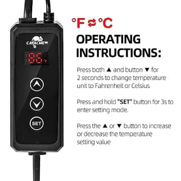 CAVACHEW Dimming Thermostat Reptile, Thermostat for Reptile Heat Lamp Mats Bulbs, PID Temperature Controller for Reptile Amphibian Habistat, Memory Function, LED Digital Screen, Sensitive Probe, 300W