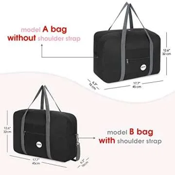 WANDF For Spirit Airlines Personal Item Bag 18x14x8 Travel Duffel Bag Underseat Foldable Carry-on Luggage for Women（A-Black）