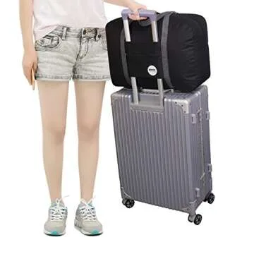 WANDF For Spirit Airlines Personal Item Bag 18x14x8 Travel Duffel Bag Underseat Foldable Carry-on Luggage for Women（A-Black）