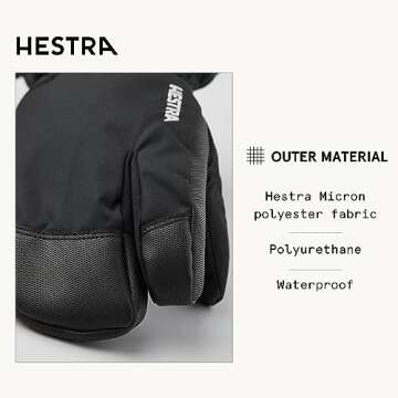 Hestra Gauntlet CZone Junior Glove - Waterproof, Insulated 3-Finger Snow Glove for Winter, Skiing, Playing in The Snow for Kids and Youth - Black/Graphite - 7