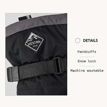 Hestra Gauntlet CZone Junior Glove - Waterproof, Insulated 3-Finger Snow Glove for Winter, Skiing, Playing in The Snow for Kids and Youth - Black/Graphite - 7