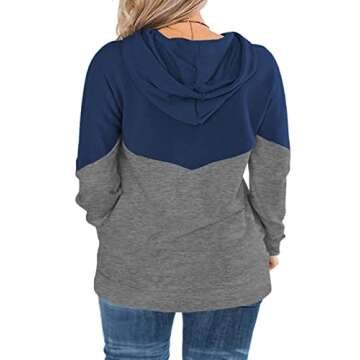VISLILY Women's Plus Size 4X Color Block Pullover Hoodie - Cozy Style in Blue