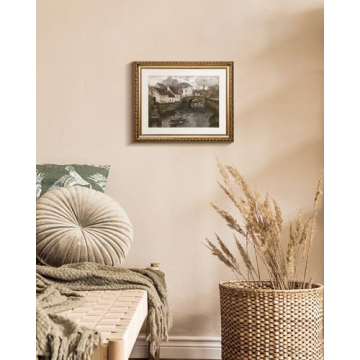 InSimSea Retro Gold Framed Wall Art, Home Room Riverside Small Town Vintage Wall Decor, Canvas Print Artwork, Farmhouse Country Decor, Antique Picture Frame Landscape Paintings, 13x16 Inch