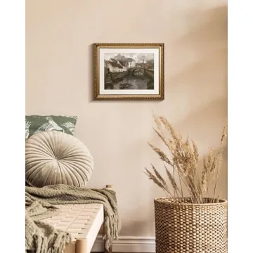 InSimSea Retro Gold Framed Wall Art, Home Room Riverside Small Town Vintage Wall Decor, Canvas Print Artwork, Farmhouse Country Decor, Antique Picture Frame Landscape Paintings, 13x16 Inch