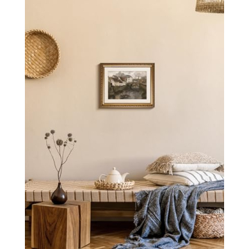 InSimSea Retro Gold Framed Wall Art, Home Room Riverside Small Town Vintage Wall Decor, Canvas Print Artwork, Farmhouse Country Decor, Antique Picture Frame Landscape Paintings, 13x16 Inch