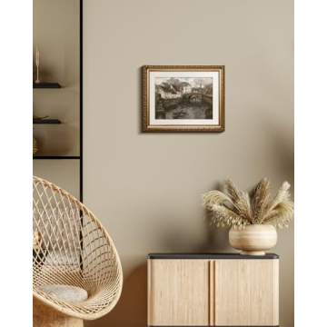 InSimSea Retro Gold Framed Wall Art, Home Room Riverside Small Town Vintage Wall Decor, Canvas Print Artwork, Farmhouse Country Decor, Antique Picture Frame Landscape Paintings, 13x16 Inch