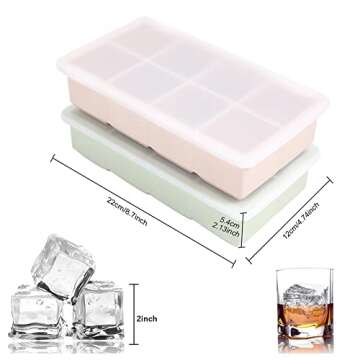 LessMo Ice Cube Tray with Lid - 2 Pack Large Silicone Ice Tray Molds for Freezer, BPA Free, Big Squa...