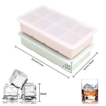 LessMo Ice Cube Tray with Lid - 2 Pack Large Silicone Ice Tray Molds for Freezer, BPA Free, Big Squa...