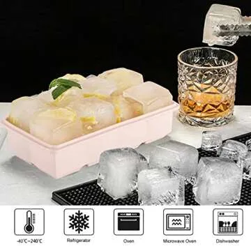 LessMo Ice Cube Tray with Lid - 2 Pack Large Silicone Ice Tray Molds for Freezer, BPA Free, Big Square Ice Cube for Whiskey, Cocktails, Baby Food, Juices