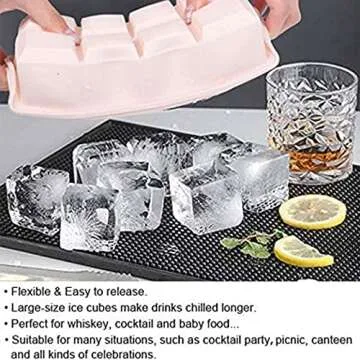 LessMo Ice Cube Tray with Lid - 2 Pack Large Silicone Ice Tray Molds for Freezer, BPA Free, Big Square Ice Cube for Whiskey, Cocktails, Baby Food, Juices