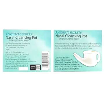 ANCIENT SECRETS Neti Pot Sinus Rinse + Pre-Measured Cleansing Salt Pack – Dishwasher-Safe Ceramic ...